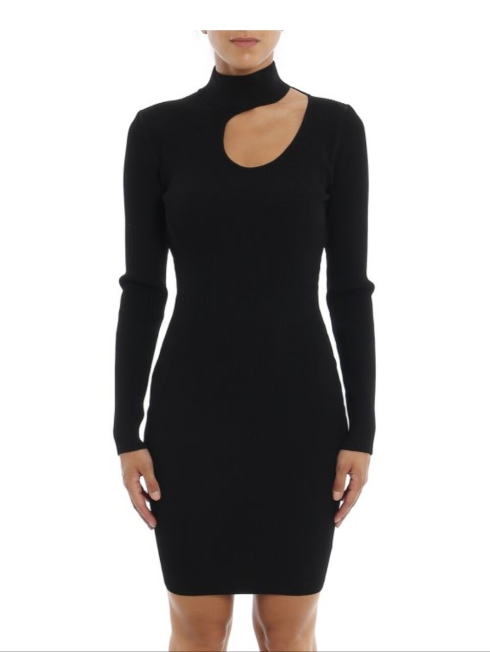 MICHAEL KORS Black Ribbed Knit Cut-Out Asymmetric Mini Dress Size M